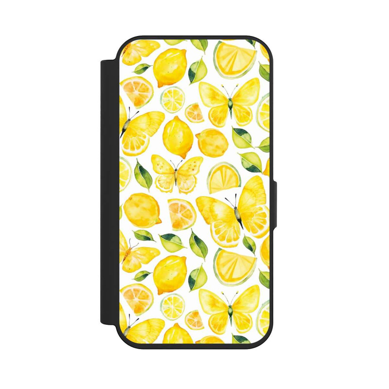 iPhone 15 Pro NIVOflip Zitrone und Schmetterling Muster