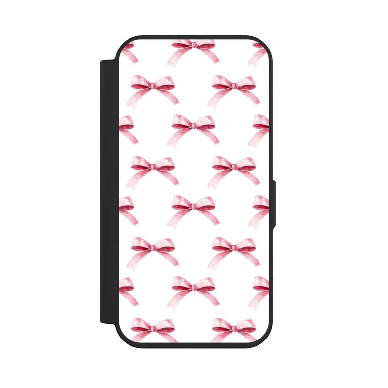 iPhone 15 Pro NIVOflip Motif Nœud Rose sur Fond Blanc