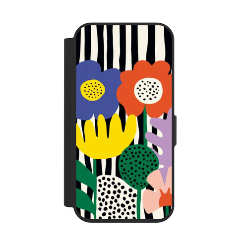 Apple iPhone 15 Pro NIVOflip Blumen vor gestreiftem Hintergrund
