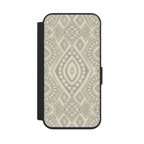 Apple iPhone 15 Pro NIVOflip Boho Geometric Mosaic Pattern Neutral Grey and Beige