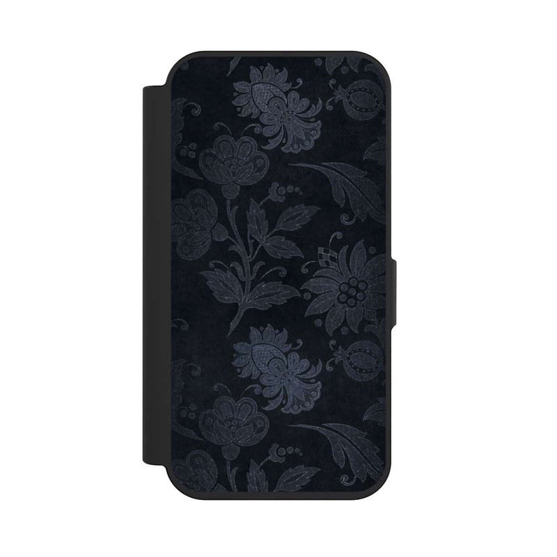 iPhone 15 Pro NIVOflip  Silberne Blumen auf Samt