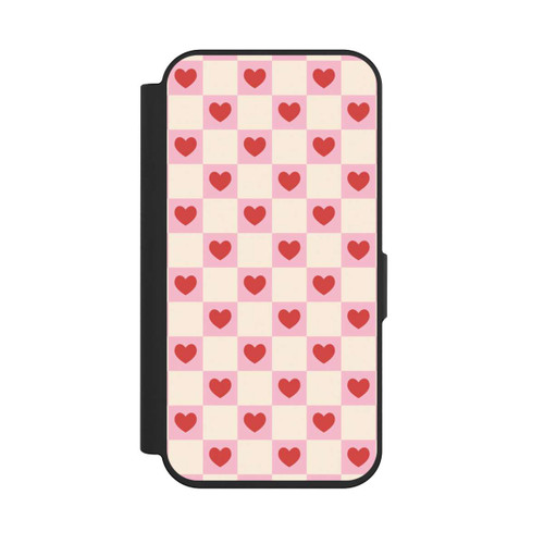 Apple iPhone 15 Pro NIVOflip Rosa Kariertes Herzmuster Valentinstag