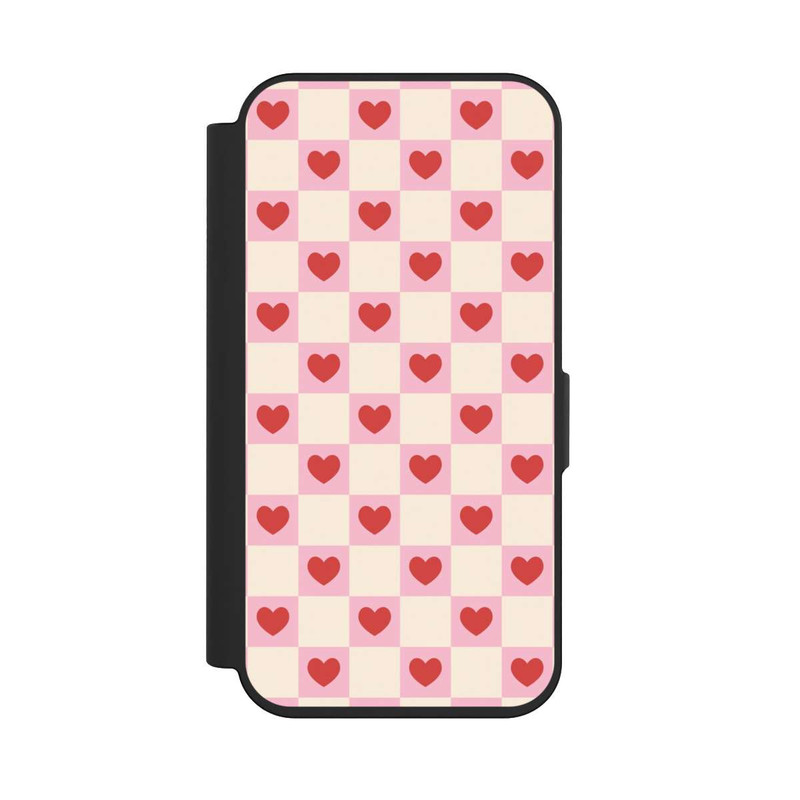 iPhone 15 Pro NIVOflip Rosa Kariertes Herzmuster Valentinstag