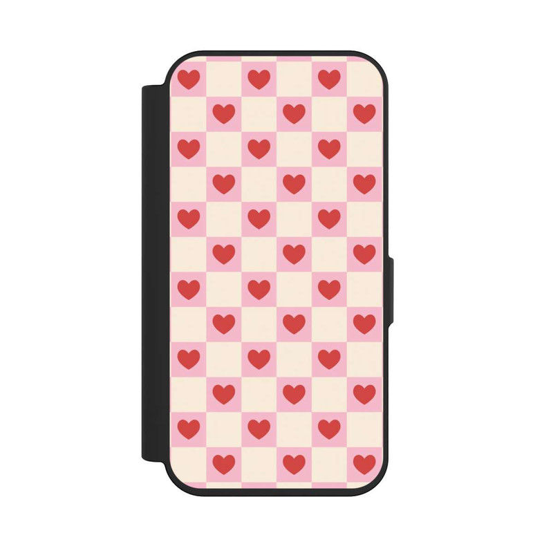 iPhone 15 Pro NIVOflip Rosa Kariertes Herzmuster Valentinstag