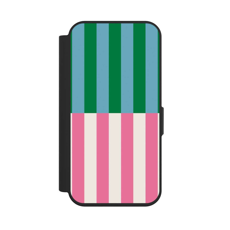 iPhone 15 Pro NIVOflip Motif Rayé Vert Rose