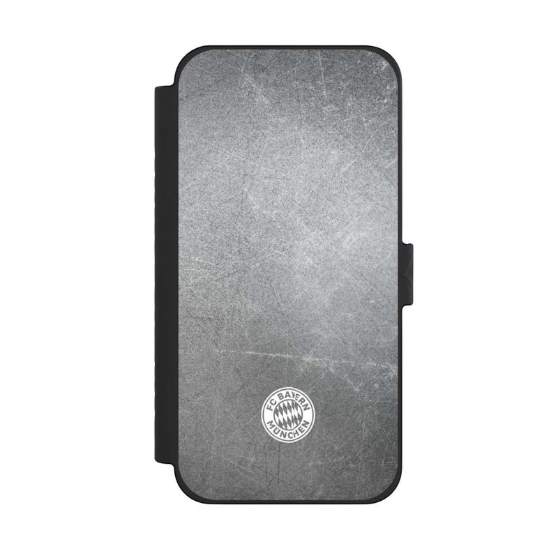 iPhone 15 Pro Max NIVOflip Logo FCB Classique Petit - Blanc sur Fond Métallique