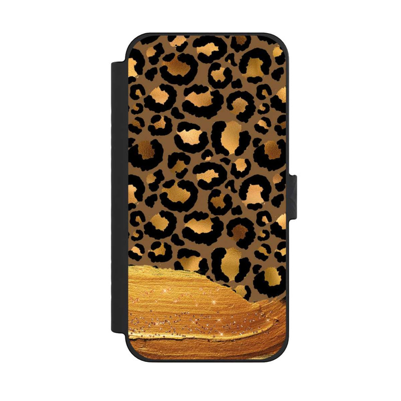iPhone 15 Pro Max NIVOflip Dunkelgoldener Leoparden Glitzerlook