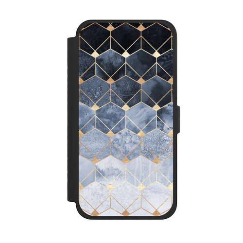Apple iPhone 15 Pro Max NIVOflip Blaue Sechsecke und Diamanten Golddruck