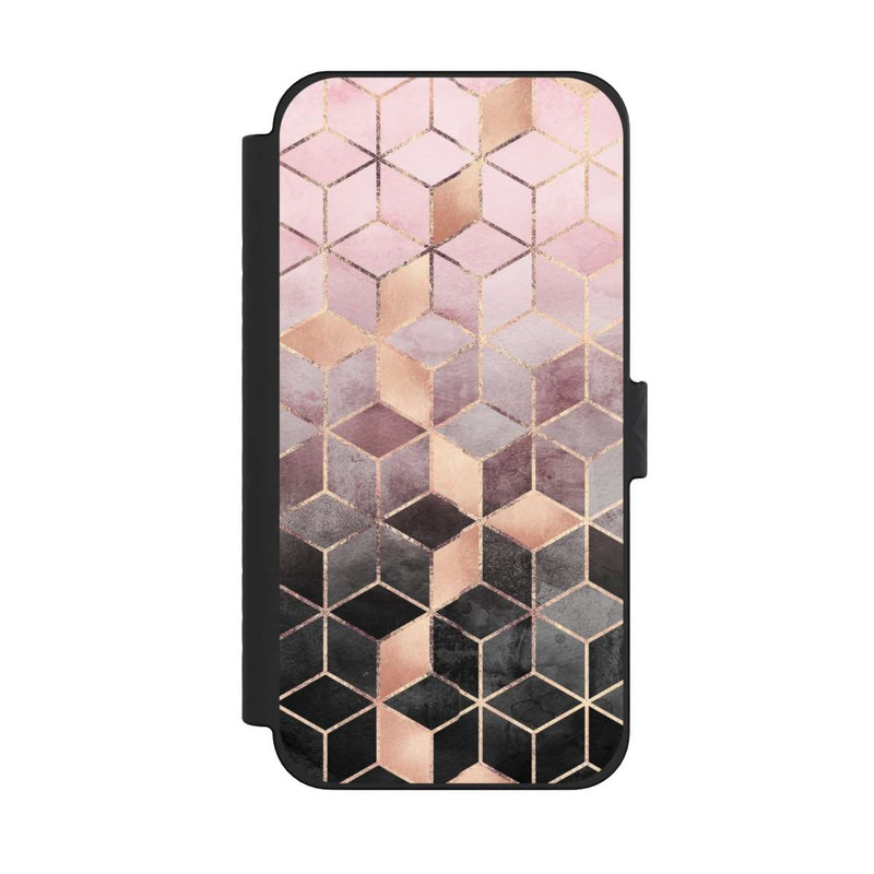 iPhone 15 Pro Max NIVOflip Imprimé Cubes Dégradés Gris Rose