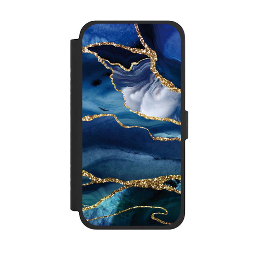 Apple iPhone 15 Pro Max NIVOflip  Blauer Marmor Gold Glitzer Look