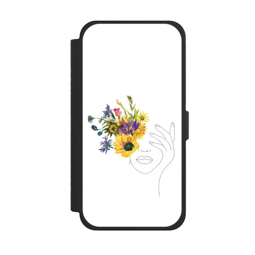 Apple iPhone 15 Pro Max NIVOflip Line Art Frau Sonnenblumen