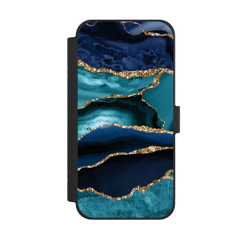 Apple iPhone 15 Pro Max NIVOflip Dark and Light Blue Marble Gold Glitter Look