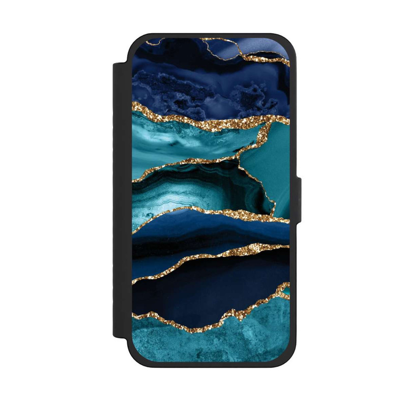 iPhone 15 Pro Max NIVOflip Dark and Light Blue Marble Gold Glitter Look