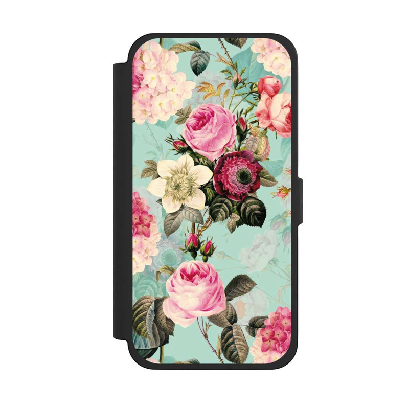 iPhone 15 Pro Max NIVOflip Türkisfarbene Rosentapete
