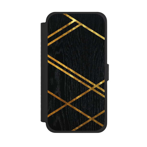 Apple iPhone 15 Pro Max NIVOflip Schwarzes geometrisches Muster Goldene Streifen