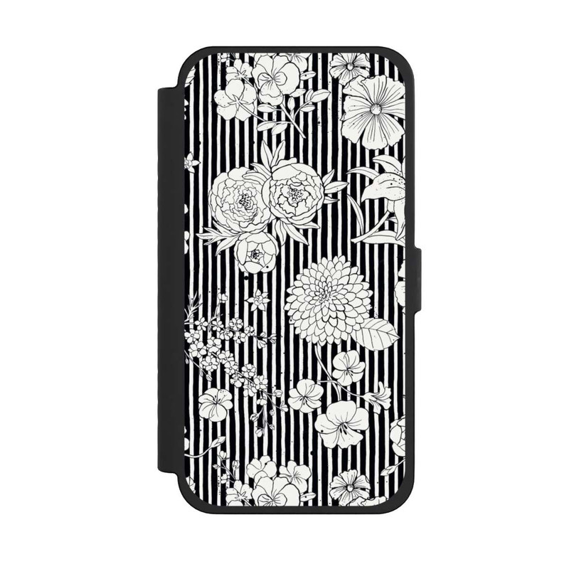 iPhone 15 Pro Max NIVOflip Flowers and Stripes Black and White