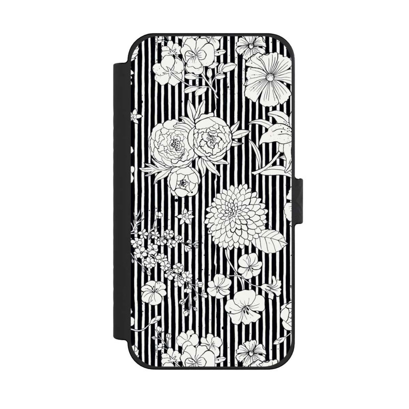 iPhone 15 Pro Max NIVOflip Flowers and Stripes Black and White