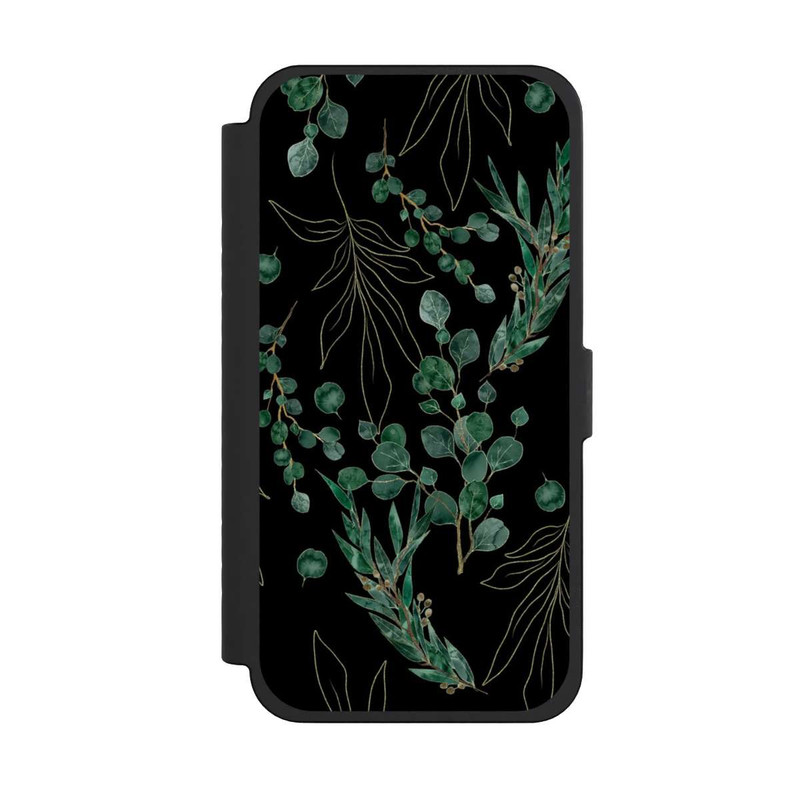 iPhone 15 Pro Max NIVOflip Feuilles d'Eucalyptus Fond Noir