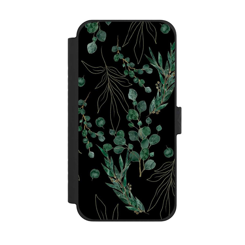 iPhone 15 Pro Max NIVOflip Feuilles d'Eucalyptus Fond Noir