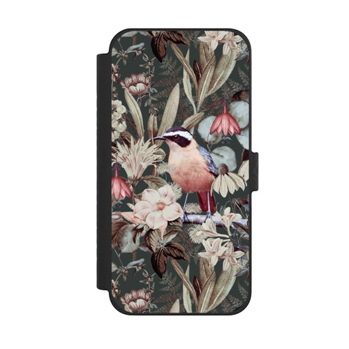 Apple iPhone 15 Pro Max NIVOflip Orangefarbener Vogel im Vintage Blumenmuster