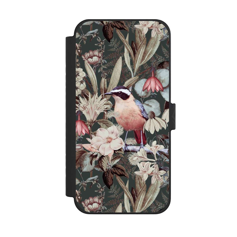 iPhone 15 Pro Max NIVOflip Orangefarbener Vogel im Vintage Blumenmuster