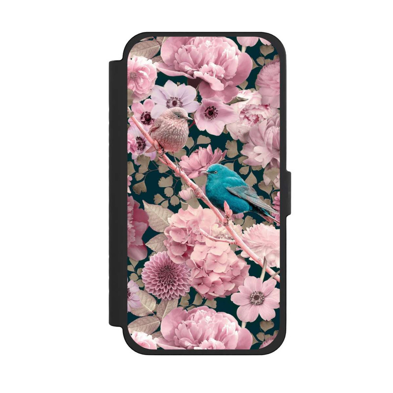 iPhone 15 Pro Max NIVOflip Moineaux à motif de fleurs roses