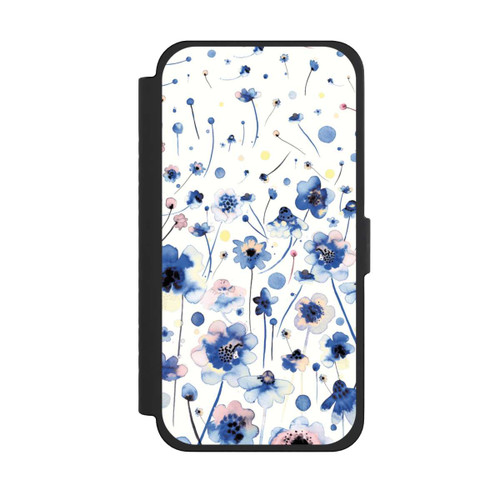 Apple iPhone 15 Pro Max NIVOflip Watercolor Ink Blue Flowers