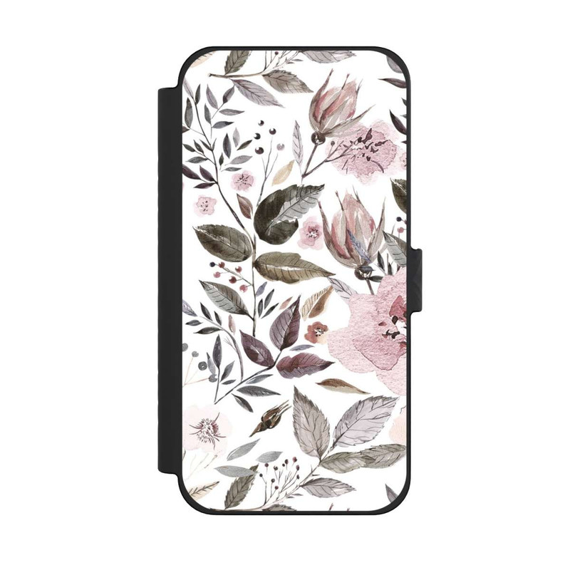 iPhone 15 Pro Max NIVOflip Aquarelle Fleurs Roses Brunes