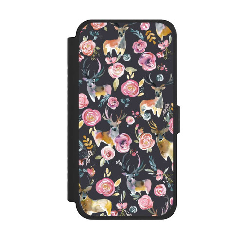 Apple iPhone 15 Pro Max NIVOflip Hirsche und Blumen Anthrazit