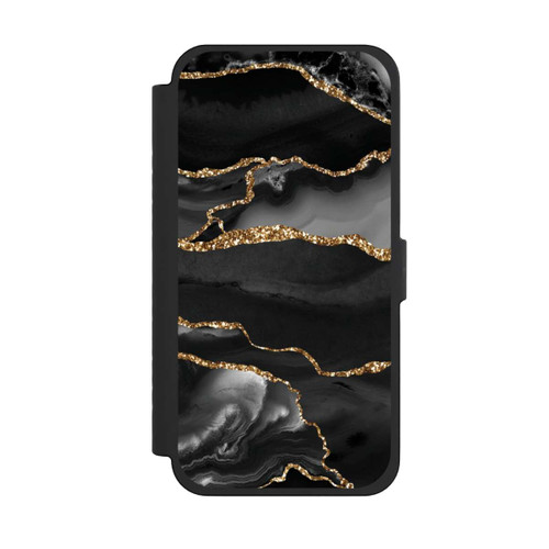 Apple iPhone 15 Pro Max NIVOflip Dunkle Marmorstreifen im Goldlook