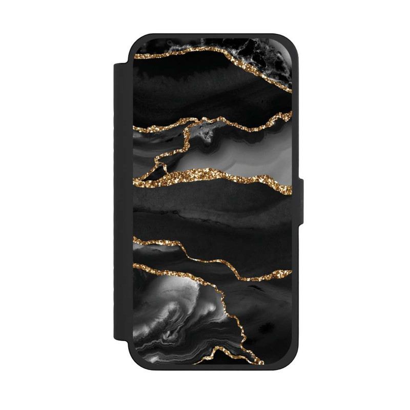 iPhone 15 Pro Max NIVOflip Dunkle Marmorstreifen im Goldlook