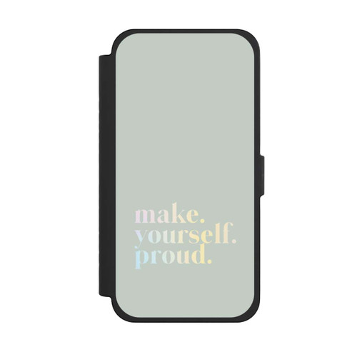 Apple iPhone 15 Pro Max NIVOflip Make Yourself Proud Zitat-Minze und Farbverlauf