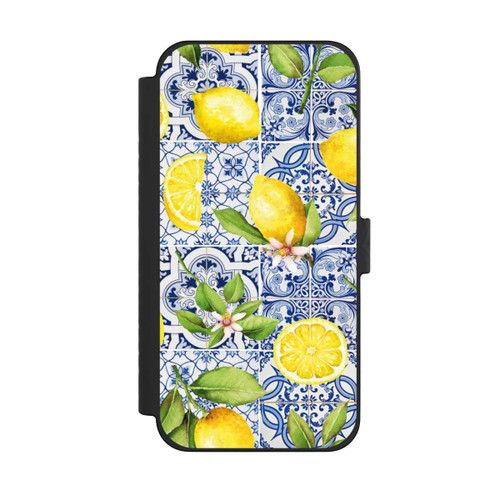 Apple iPhone 15 Pro Max NIVOflip Mediterrane Amalfi Küste mit Blauen Kacheln und Zitronen