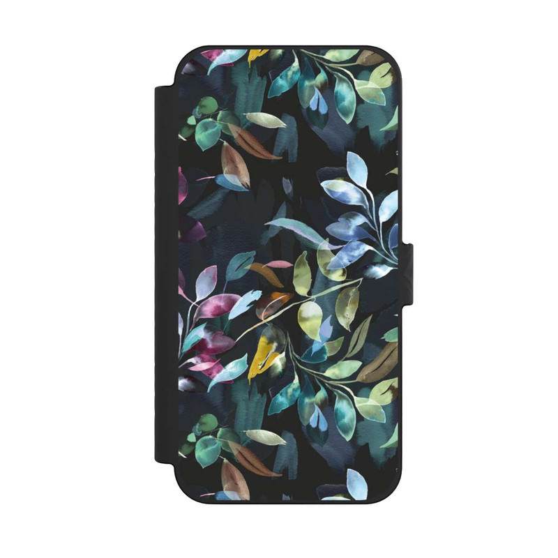 iPhone 15 Pro Max NIVOflip Mystische Aquarellblätter schwarz