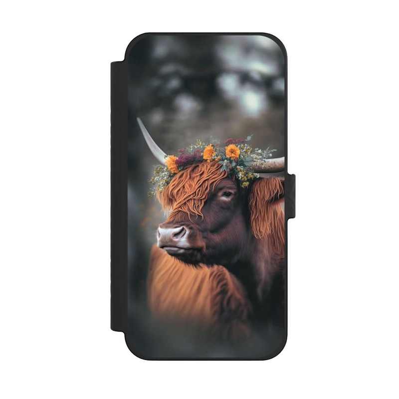 iPhone 15 Pro Max NIVOflip Vache des Highlands avec des fleurs avec IA
