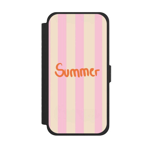 Apple iPhone 15 Pro Max NIVOflip Summer- Rosa und Orange Streifen Hintergrund