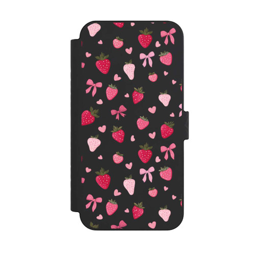 Apple iPhone 15 Pro Max NIVOflip Erdbeer Herz Schleifen Pink Muster Transparent