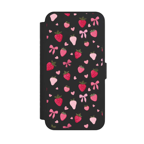 Apple iPhone 15 Pro Max NIVOflip Erdbeer Herz Schleifen Pink Muster Transparent