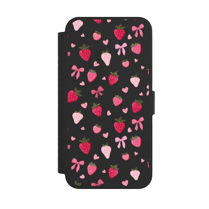 iPhone 15 Pro Max NIVOflip Erdbeer Herz Schleifen Pink Muster Transparent
