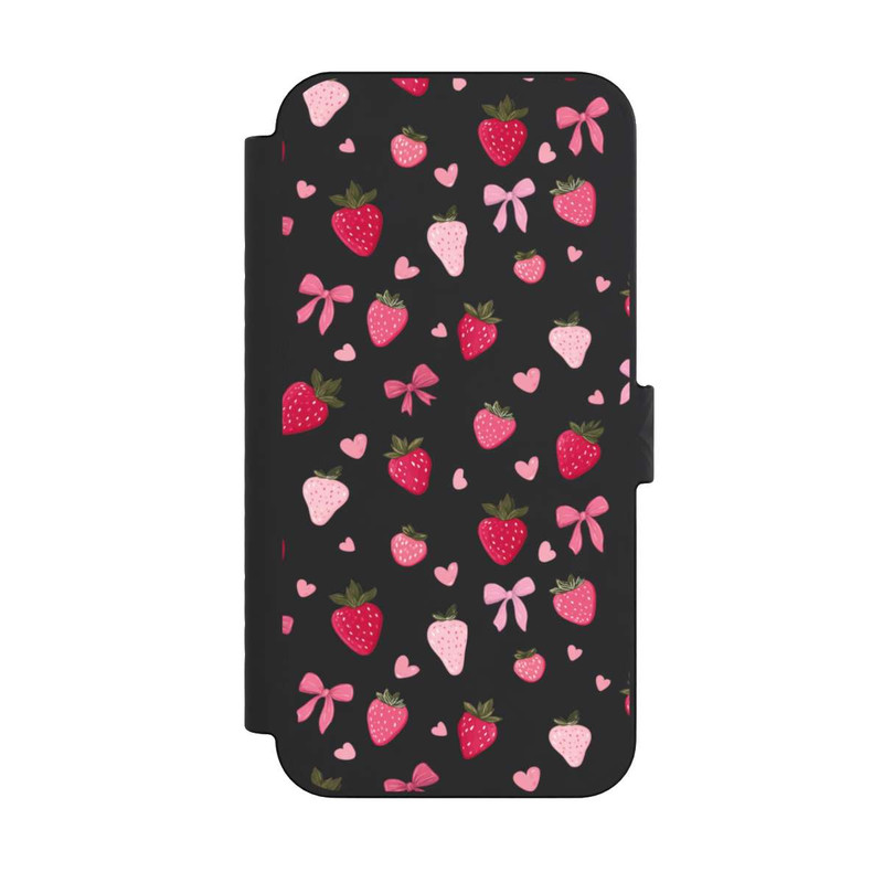 iPhone 15 Pro Max NIVOflip Strawberry Ribbon Pattern Pink Transparent