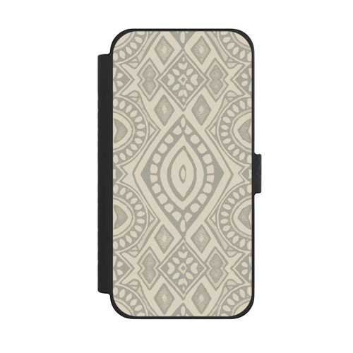 Apple iPhone 15 Pro Max NIVOflip Boho Geometric Mosaic Pattern Neutral Grey and Beige