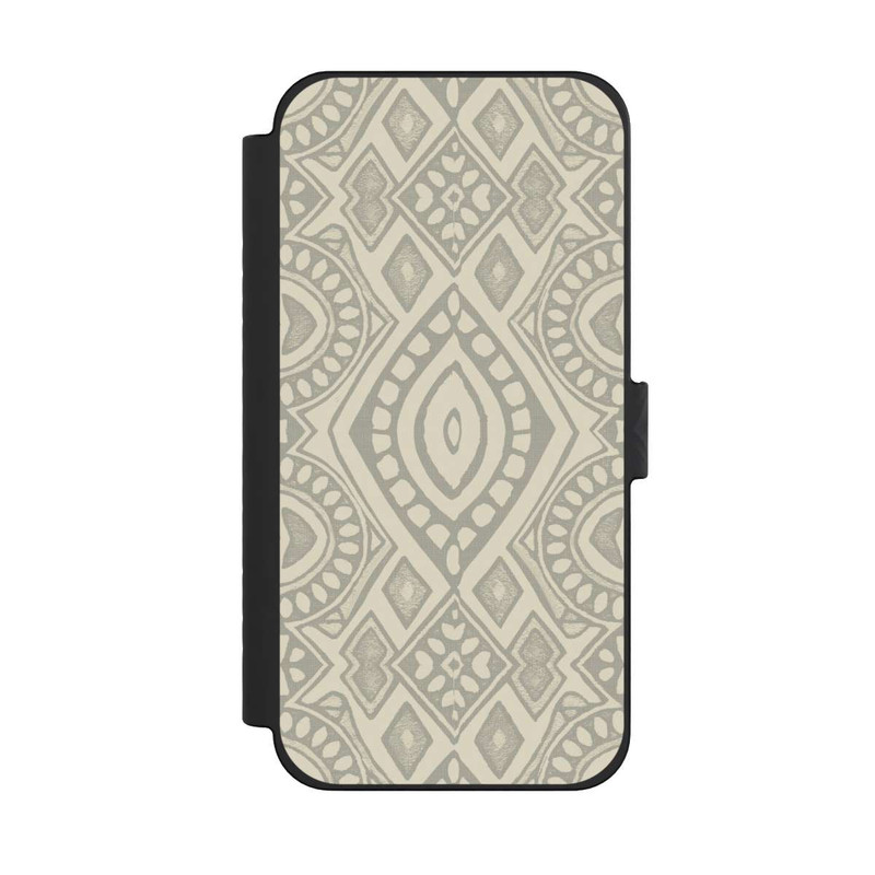 iPhone 15 Pro Max NIVOflip Boho Geometric Mosaic Pattern Neutral Grey and Beige