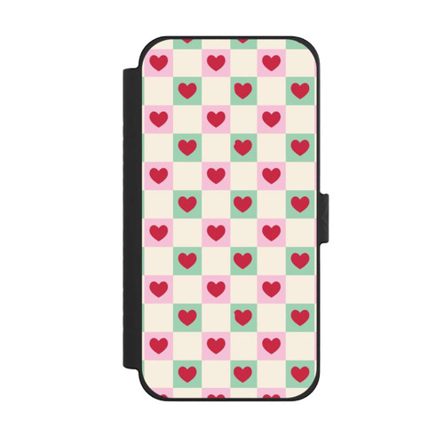 Apple iPhone 15 Pro Max NIVOflip Karomuster Herzen Rosa und Grün Valentinstag