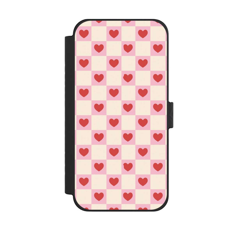 iPhone 15 Pro Max NIVOflip Cœurs à Carreaux Roses Saint-Valentin