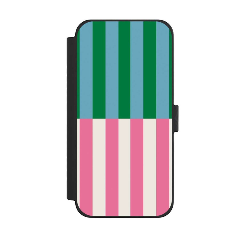 iPhone 15 Pro Max NIVOflip Motif Rayé Vert Rose