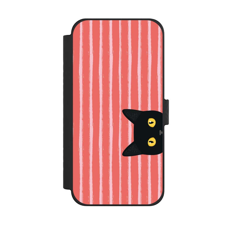 iPhone 15 Pro Max NIVOflip Chat noir sur fond rayé orange