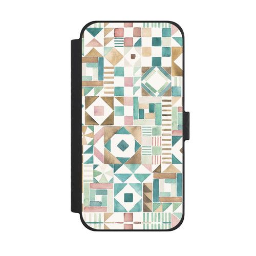 Apple iPhone 15 Pro Max NIVOflip Geometric Blocks Retro Vintage Patchwork Green