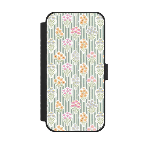 Apple iPhone 15 Pro Max NIVOflip Ditsy Flower Sticker Bouquets on Blue and Cream Pinstripes