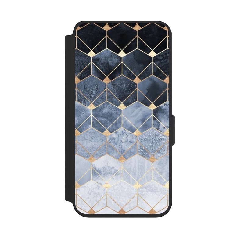 Galaxy S24 NIVOflip Blaue Sechsecke und Diamanten Golddruck