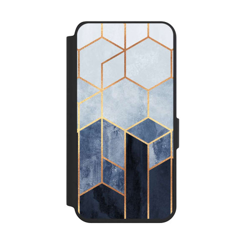 Samsung Galaxy S24 NIVOflip Blauer Farbverlauf Sechsecke Golddruck